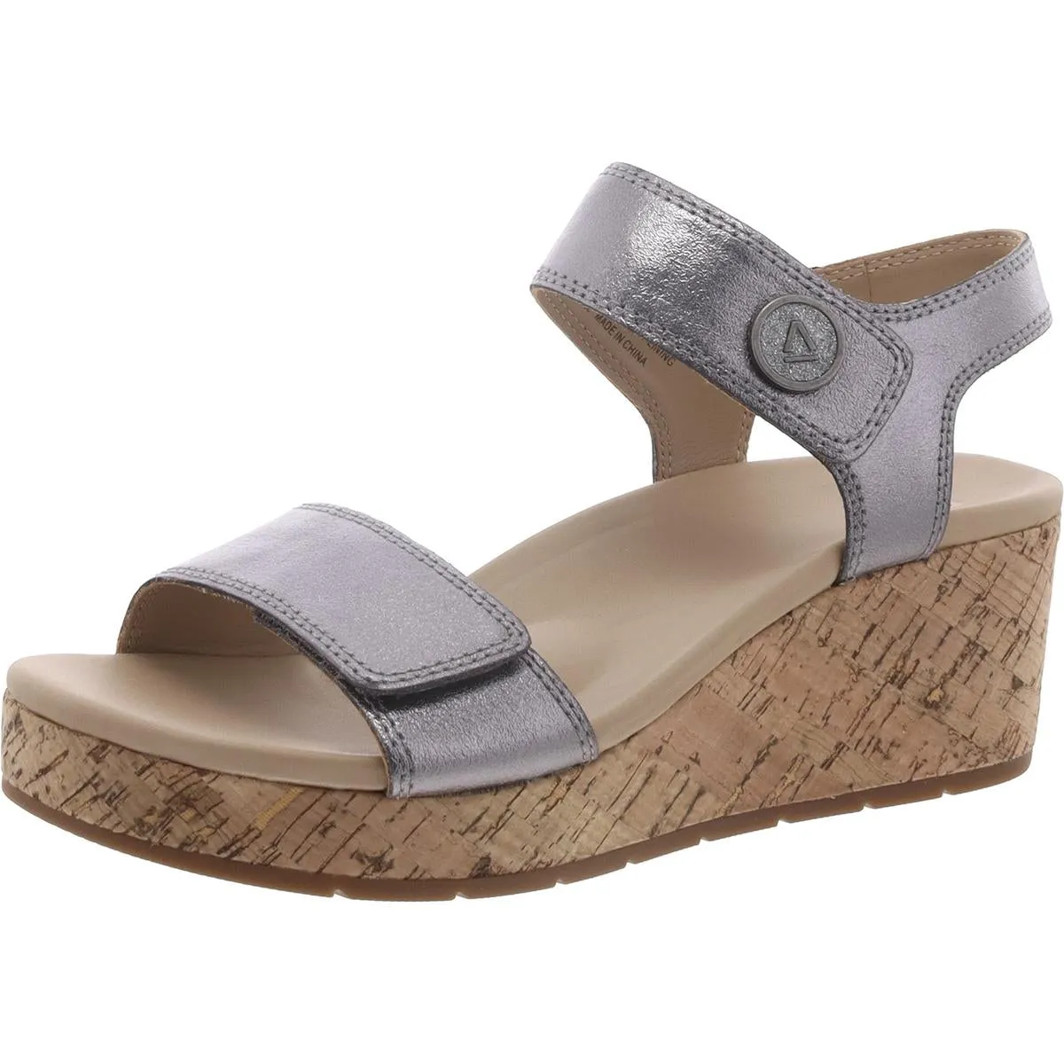 ABEO Womens Riviera Leather Cork Wedge Sandals