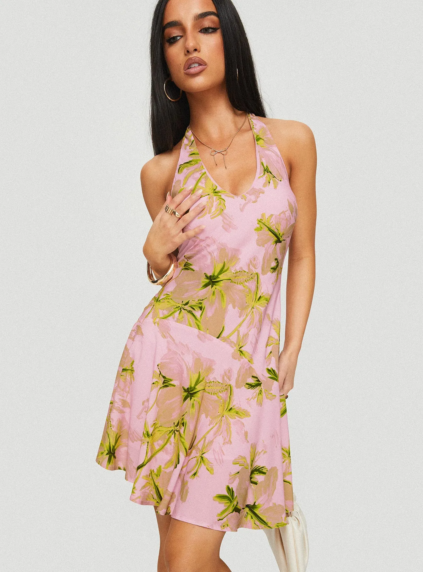 Alcedo Halter Mini Dress Pink / Green