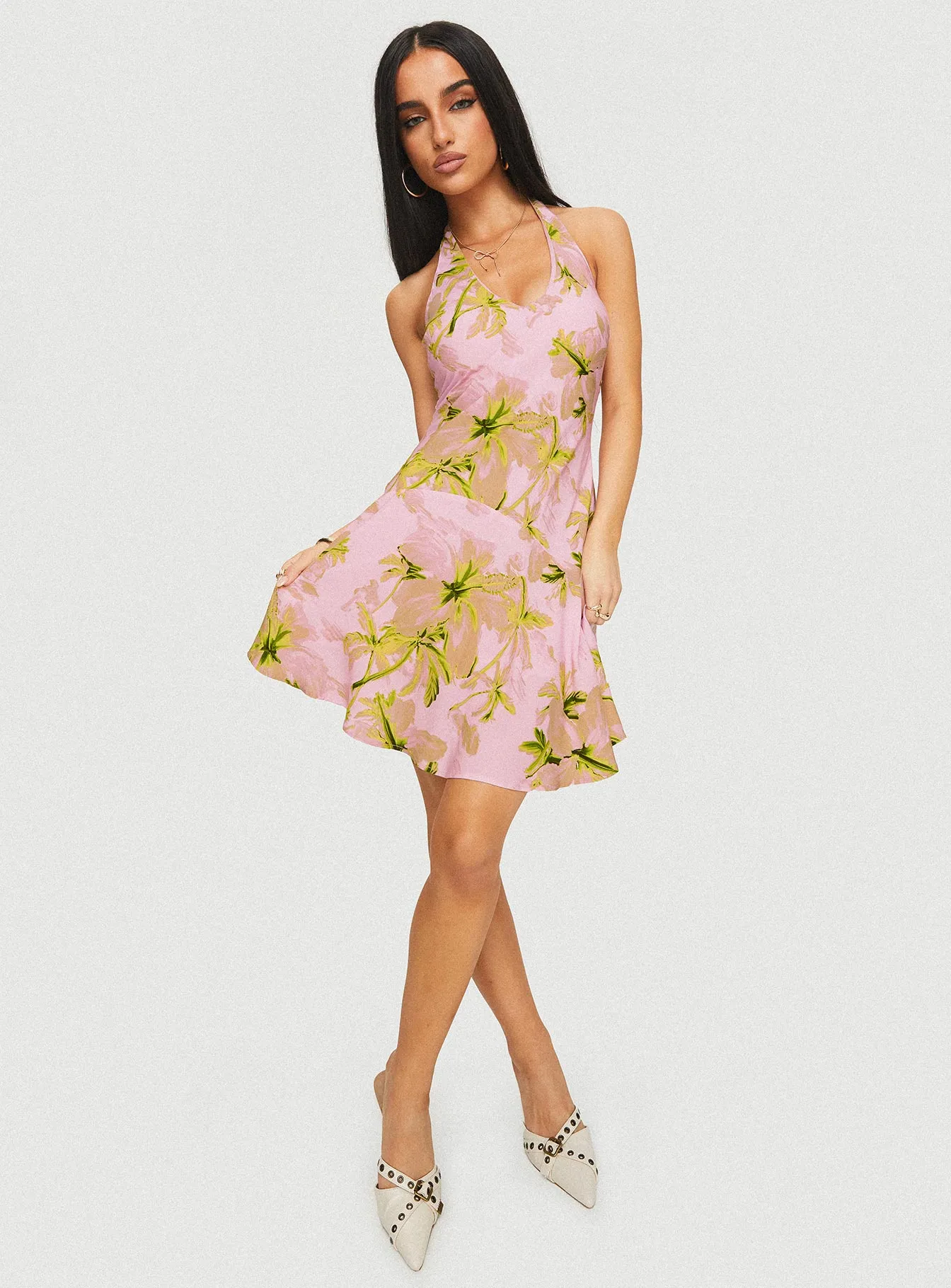 Alcedo Halter Mini Dress Pink / Green