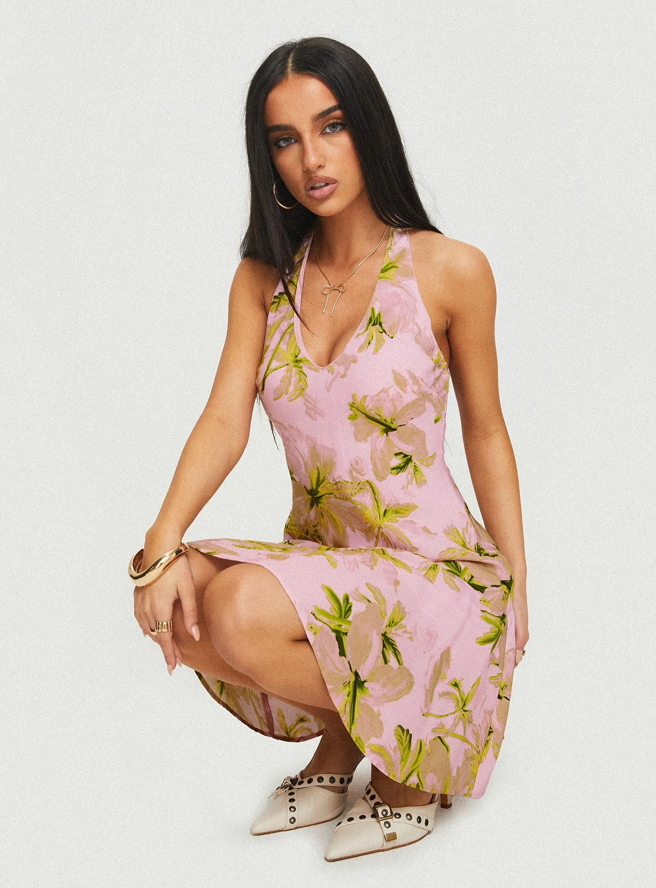 Alcedo Halter Mini Dress Pink / Green