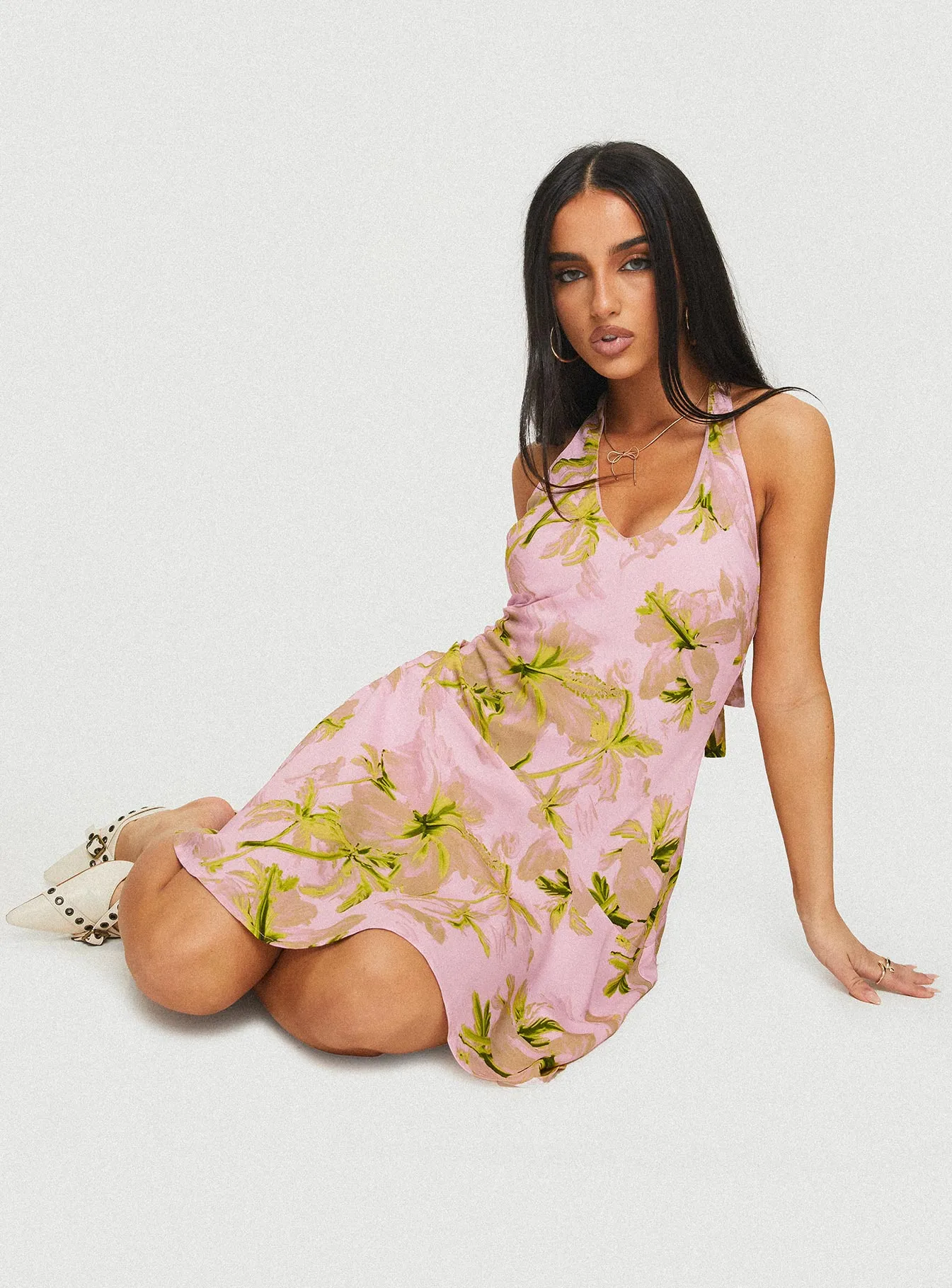 Alcedo Halter Mini Dress Pink / Green