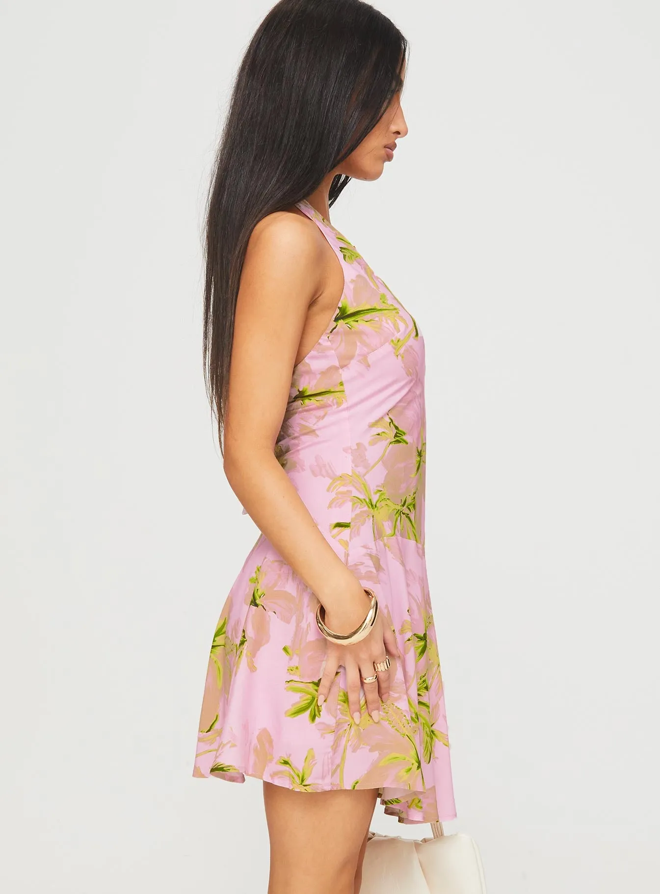 Alcedo Halter Mini Dress Pink / Green