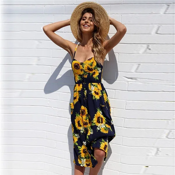 Amy Fashion - Cute Holiday Long Floral Print Midi Dresses