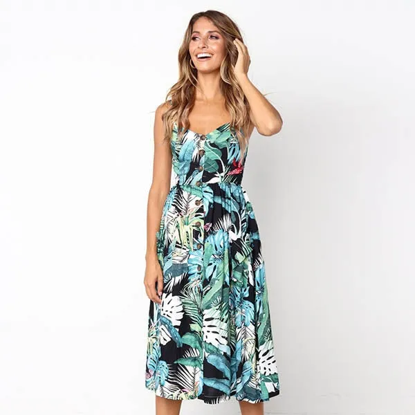 Amy Fashion - Cute Holiday Long Floral Print Midi Dresses