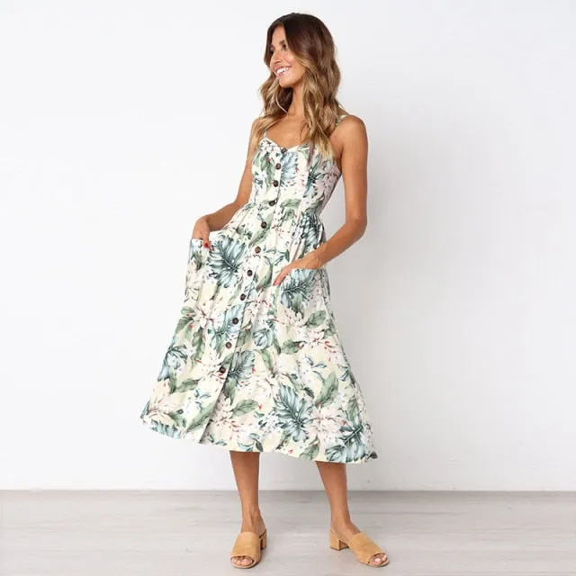 Amy Fashion - Cute Holiday Long Floral Print Midi Dresses