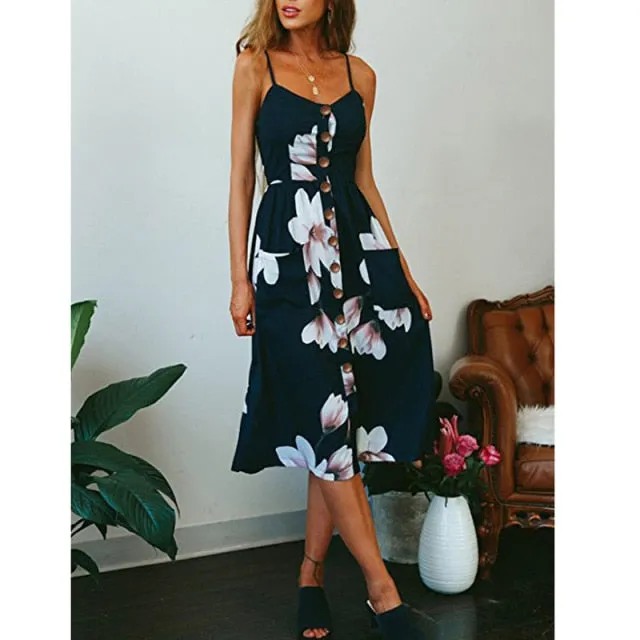 Amy Fashion - Cute Holiday Long Floral Print Midi Dresses