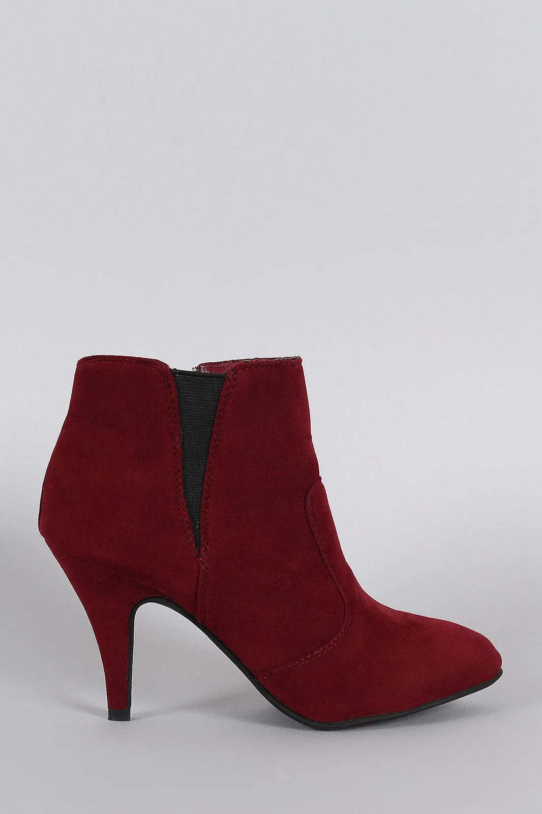 Bamboo Suede Elastic Gore Almond Toe Heeled Booties