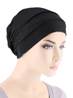 BBPCAP-BLACK#Lux Bamboo Pleated Cap in Onyx Black