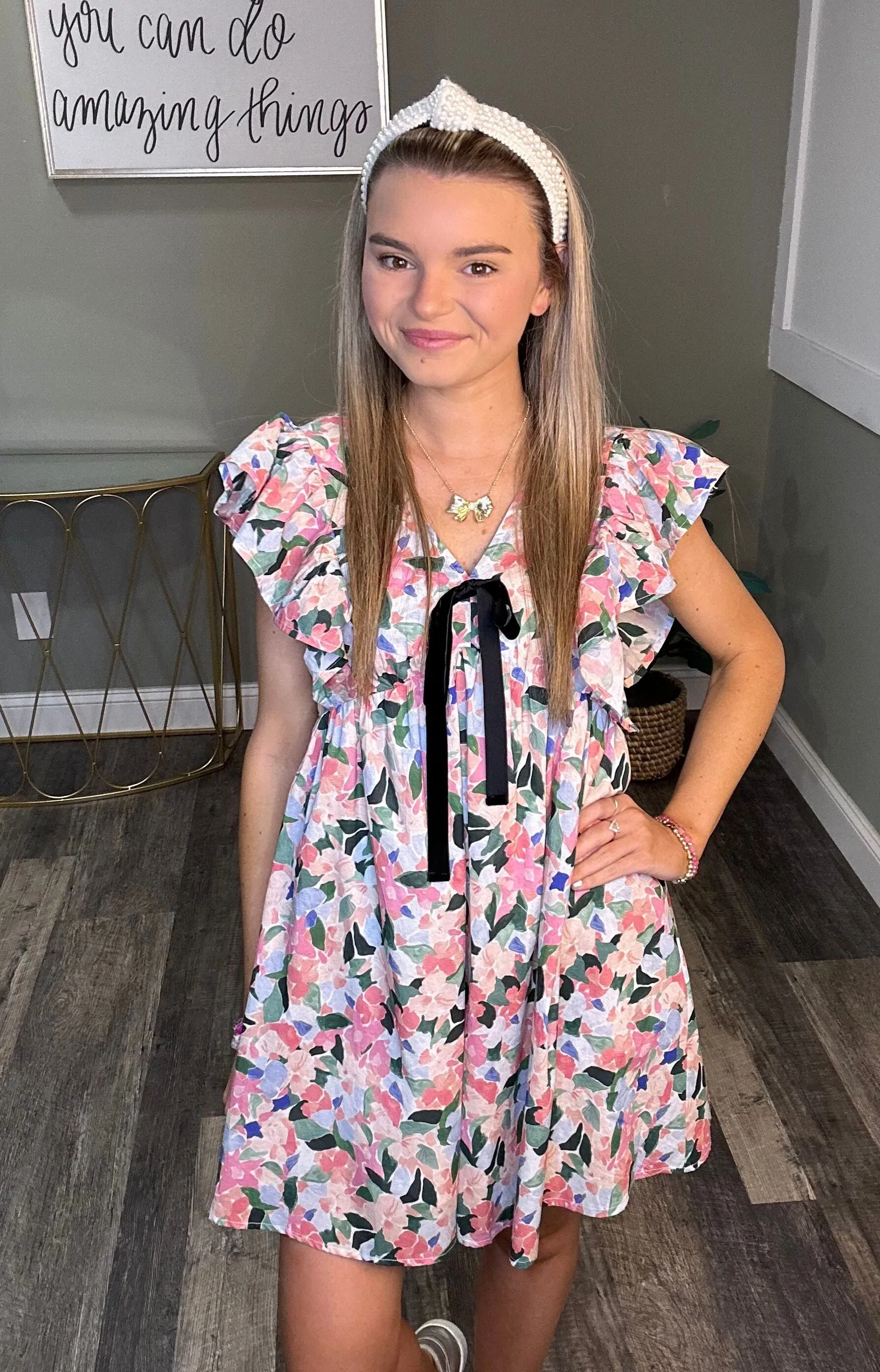 Black Bow Floral Dress