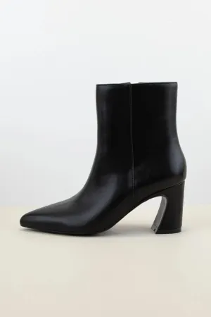 Black Leather Block Heel Booties