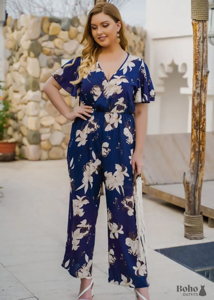 Blue Plus Size Boho Jumpsuit Blair