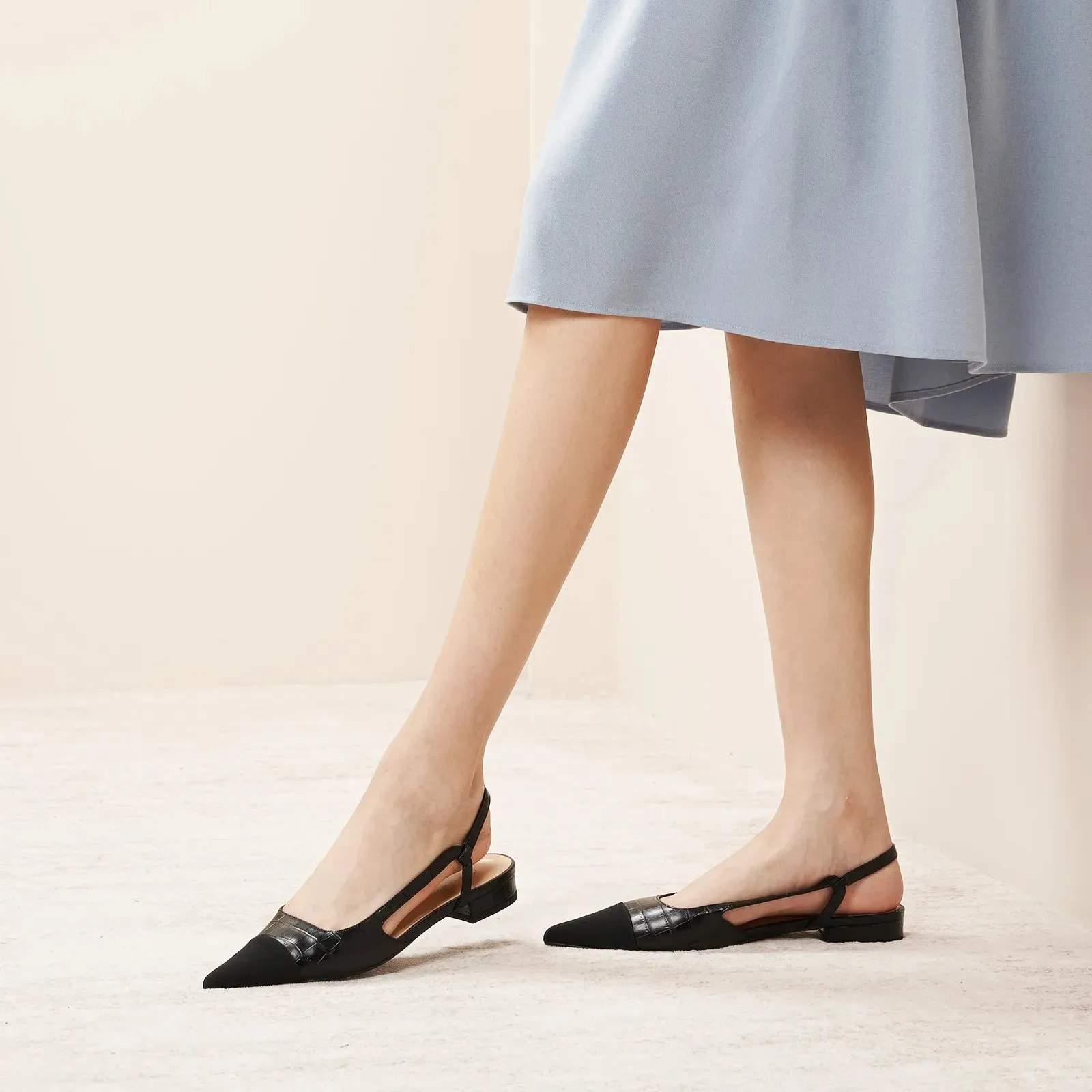 Cap-Toe Prints Slingback Flats (Freya) Black