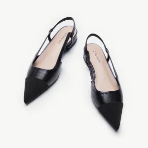 Cap-Toe Prints Slingback Flats (Freya) Black