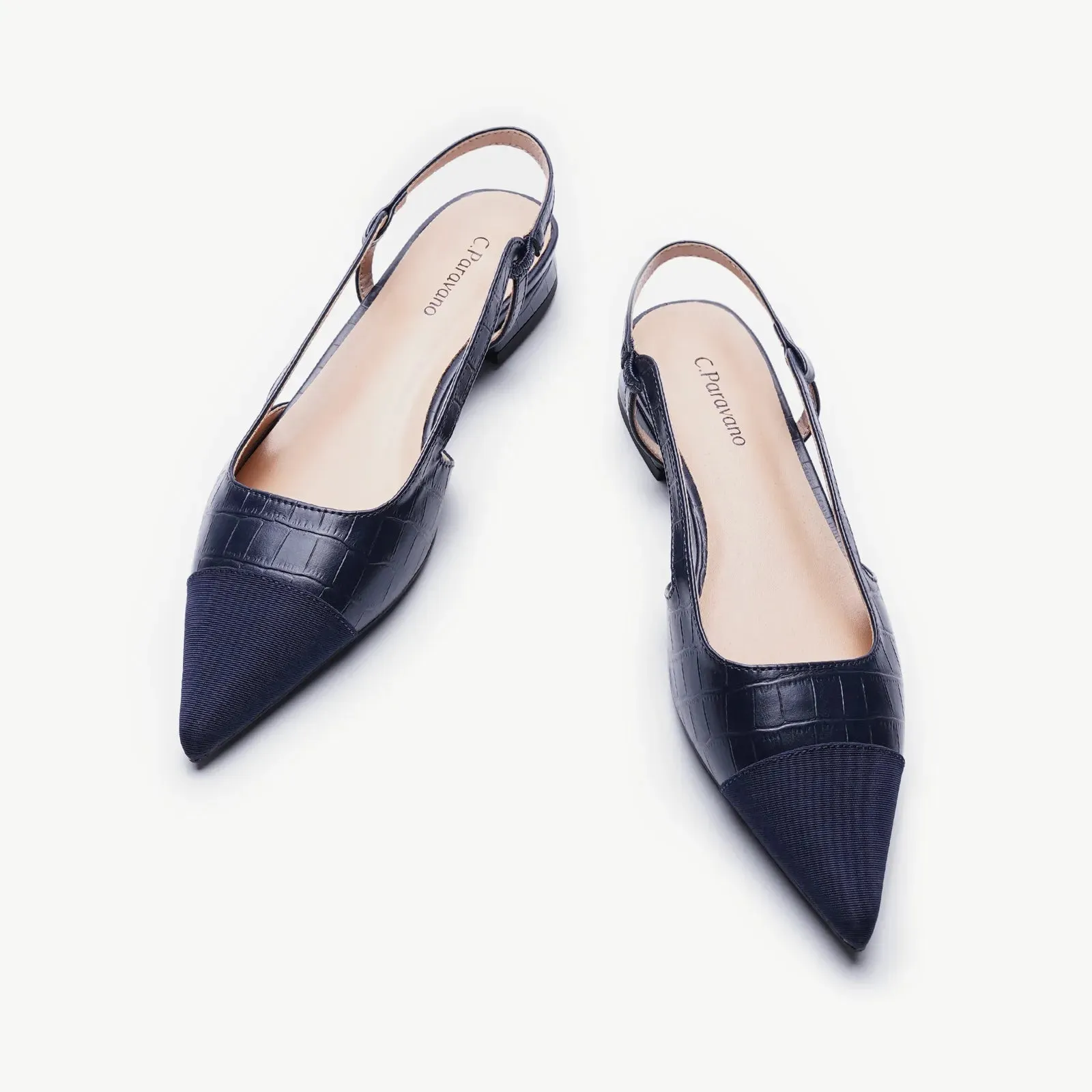 Cap-Toe Prints Slingback Flats (Freya) Navy