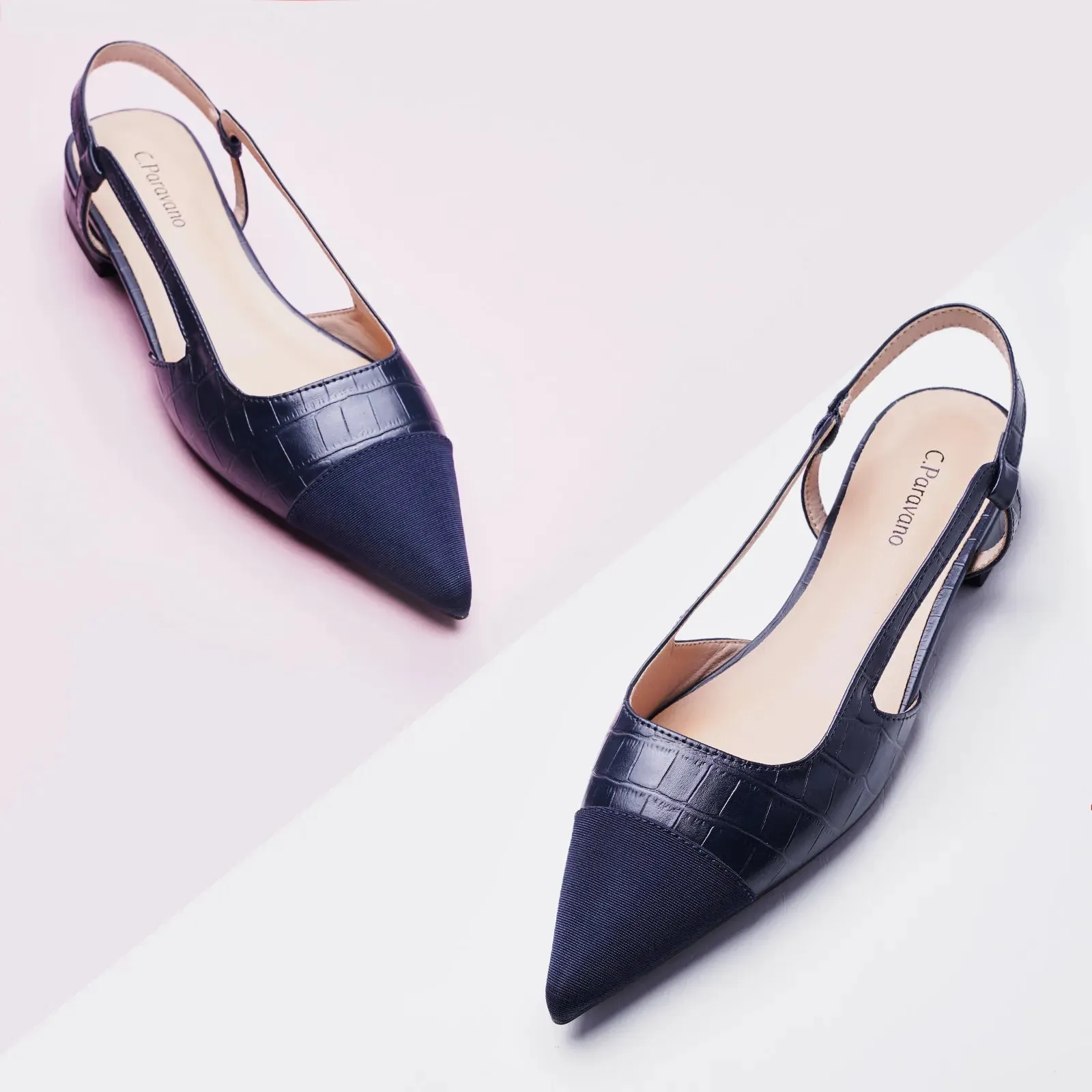 Cap-Toe Prints Slingback Flats (Freya) Navy