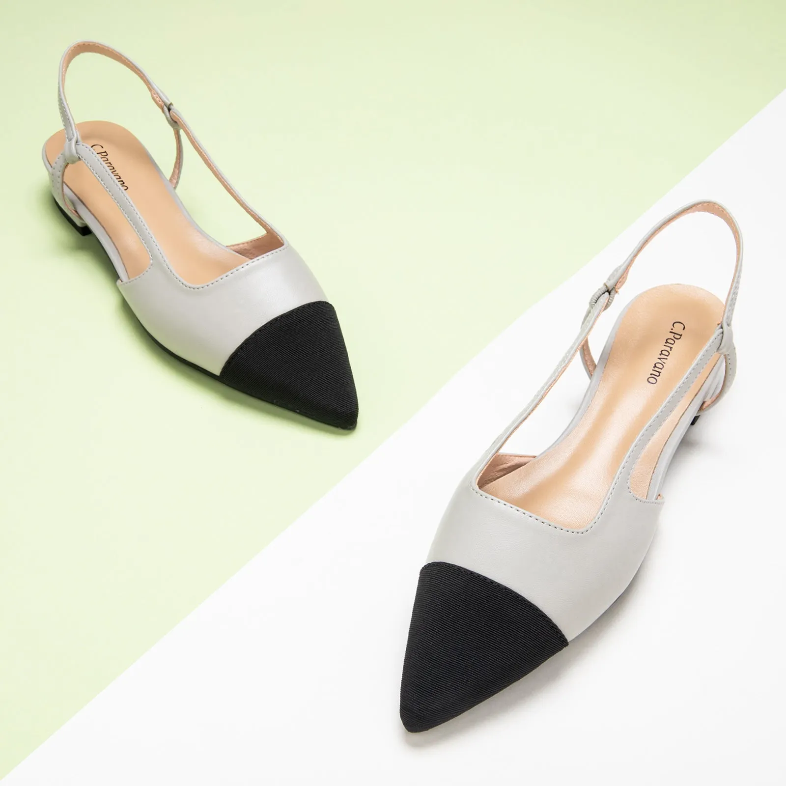 Cap-Toe Slingback Flats (Freya) Grey