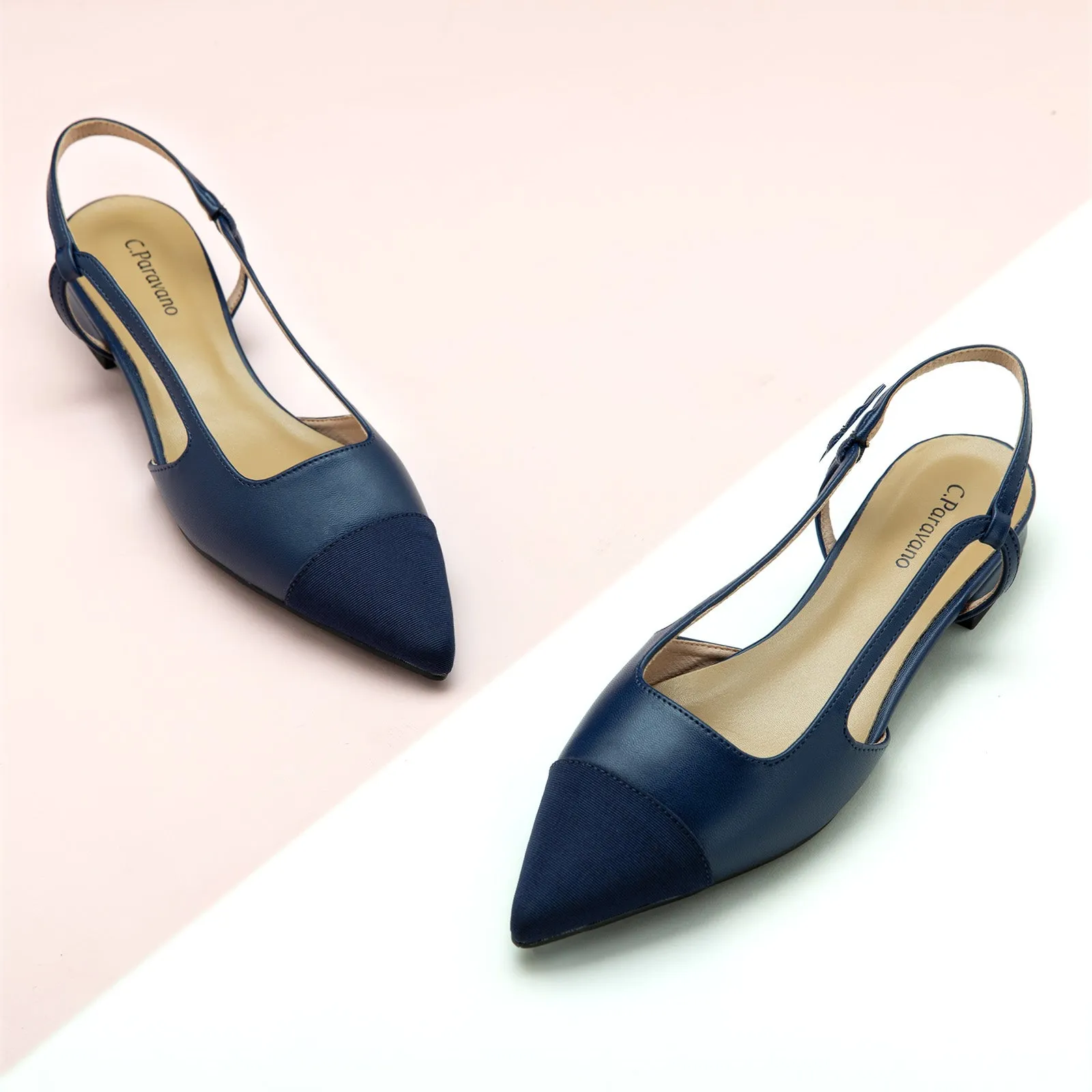 Cap-Toe Slingback Flats (Freya) Navy