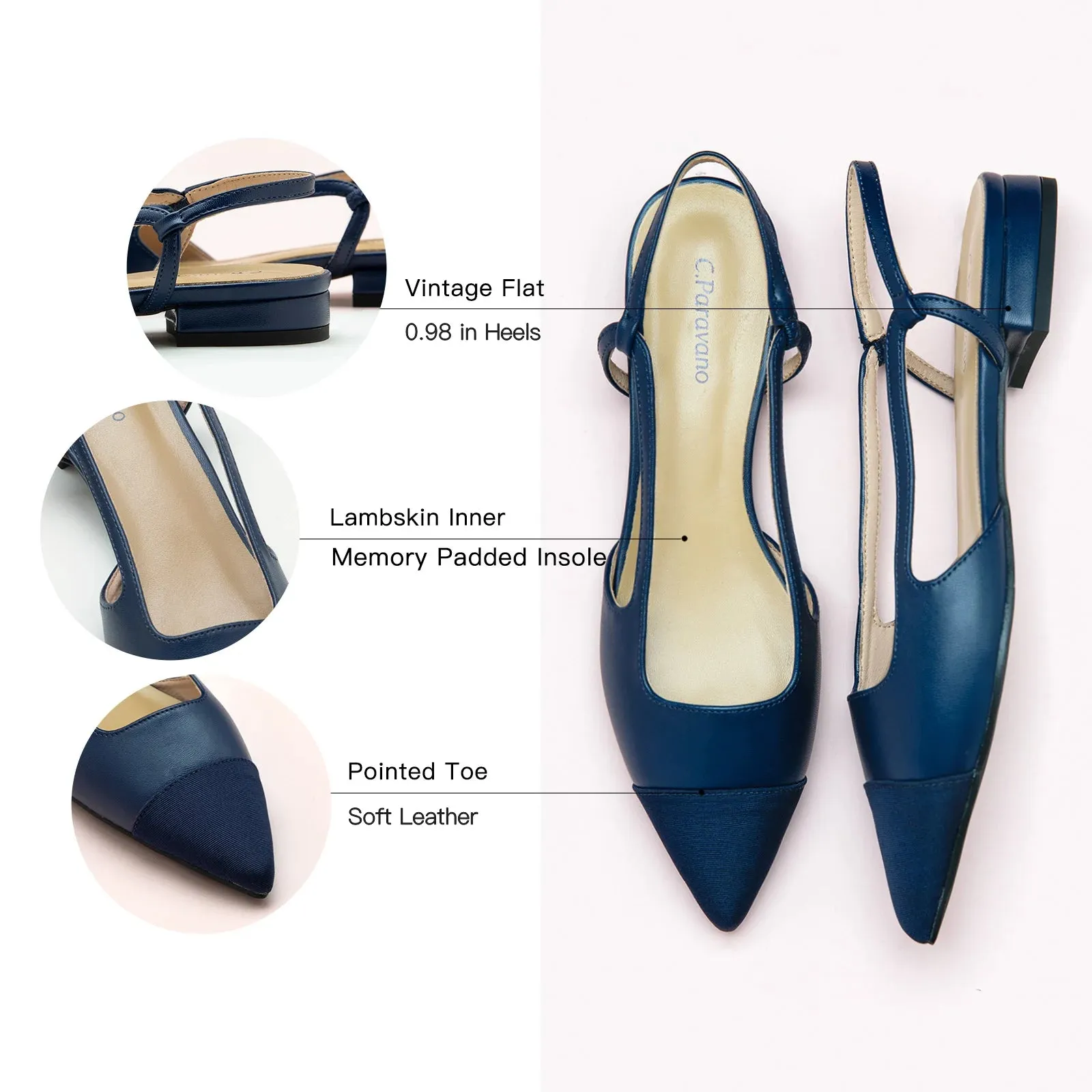 Cap-Toe Slingback Flats (Freya) Navy