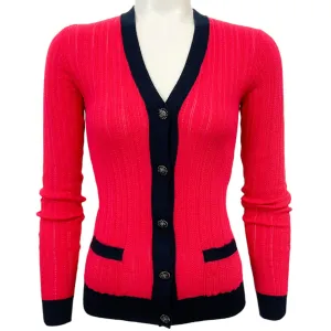 Chanel Red / Navy Cotton / Cashmere Cardigan