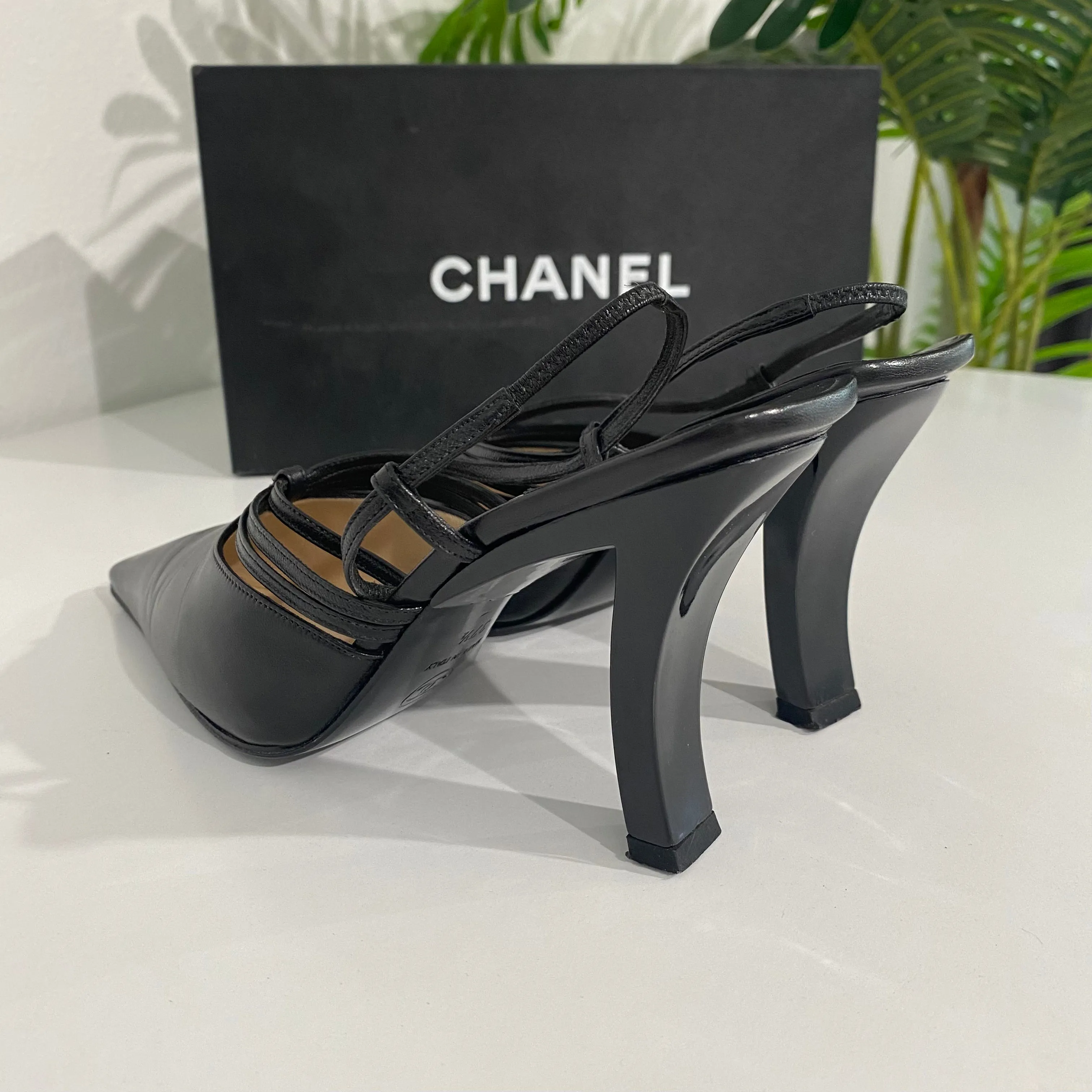 Chanel Vintage Black Strappy Slingbacks