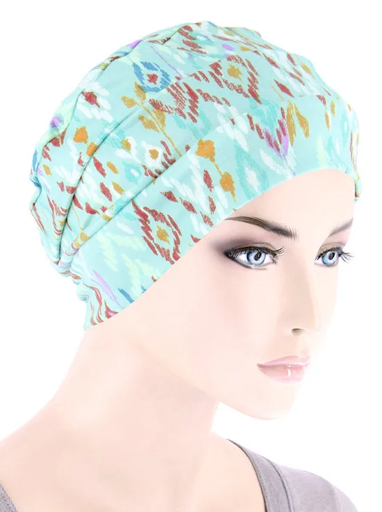 CKC-153#Chemo Cloche Cap in Sage Petite Tribal