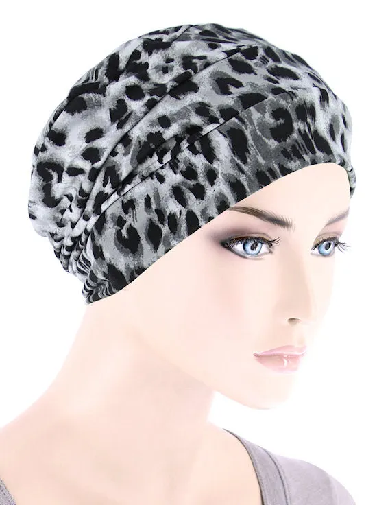 Cloche Cap Black Gray Leopard