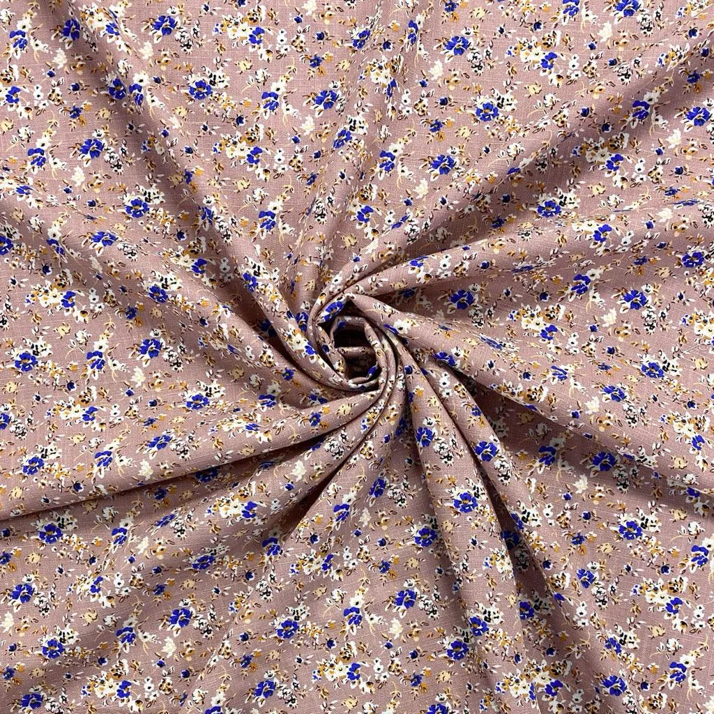 Ditsy Blue Floral Linen Mix Fabric