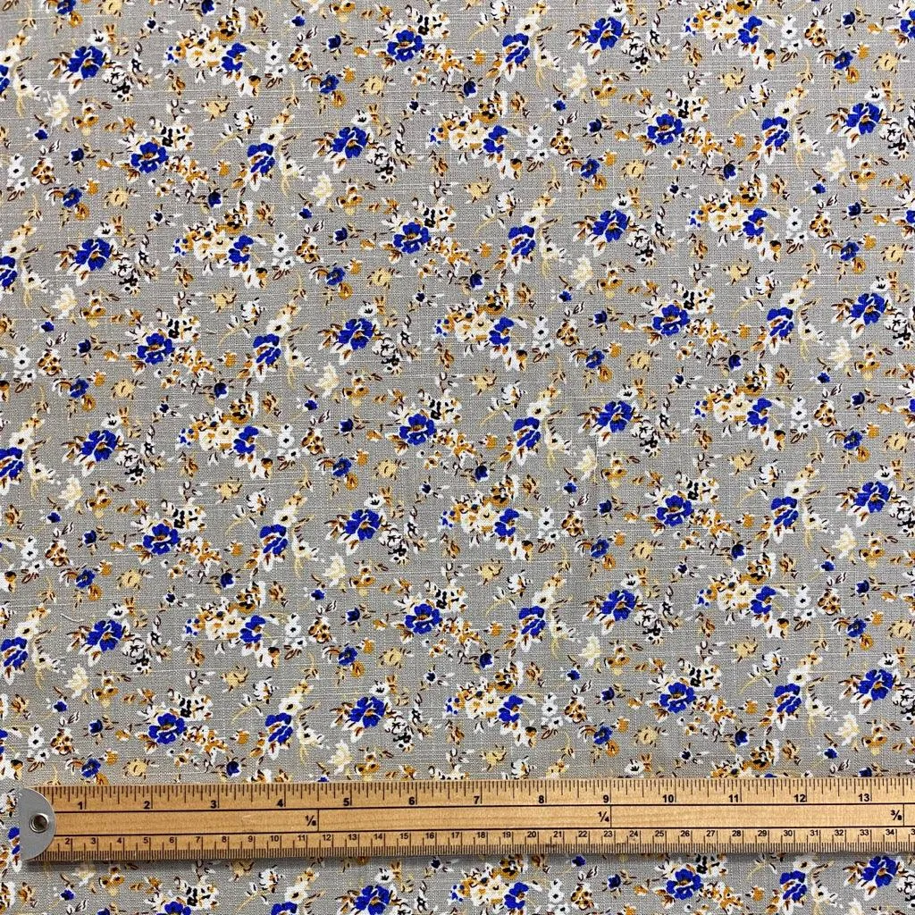 Ditsy Blue Floral Linen Mix Fabric