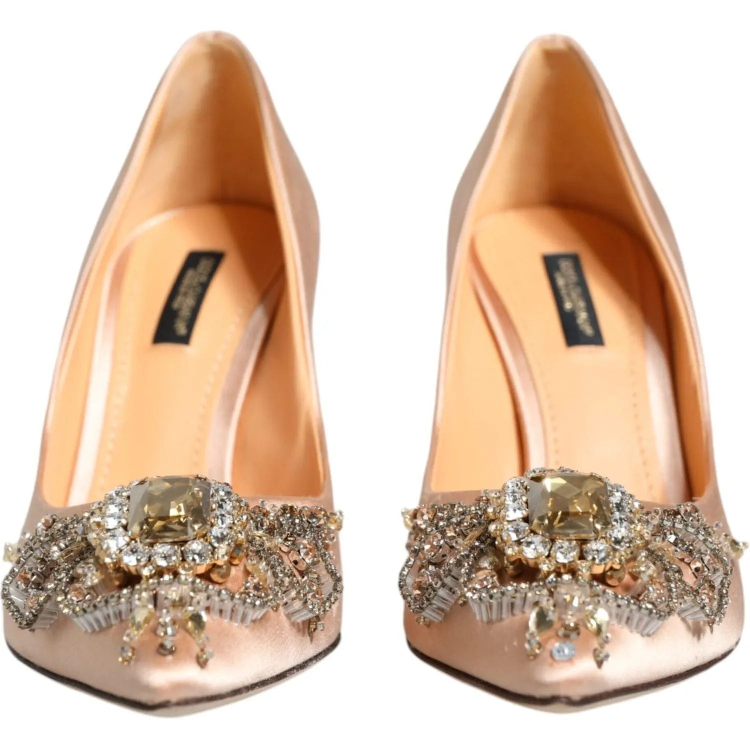 Dolce & Gabbana Beige Satin Crystal High Heels Pumps Shoes