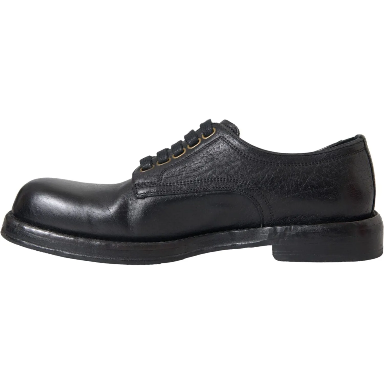 Dolce & Gabbana Black Horse Leather Derby Men Dress Shoes