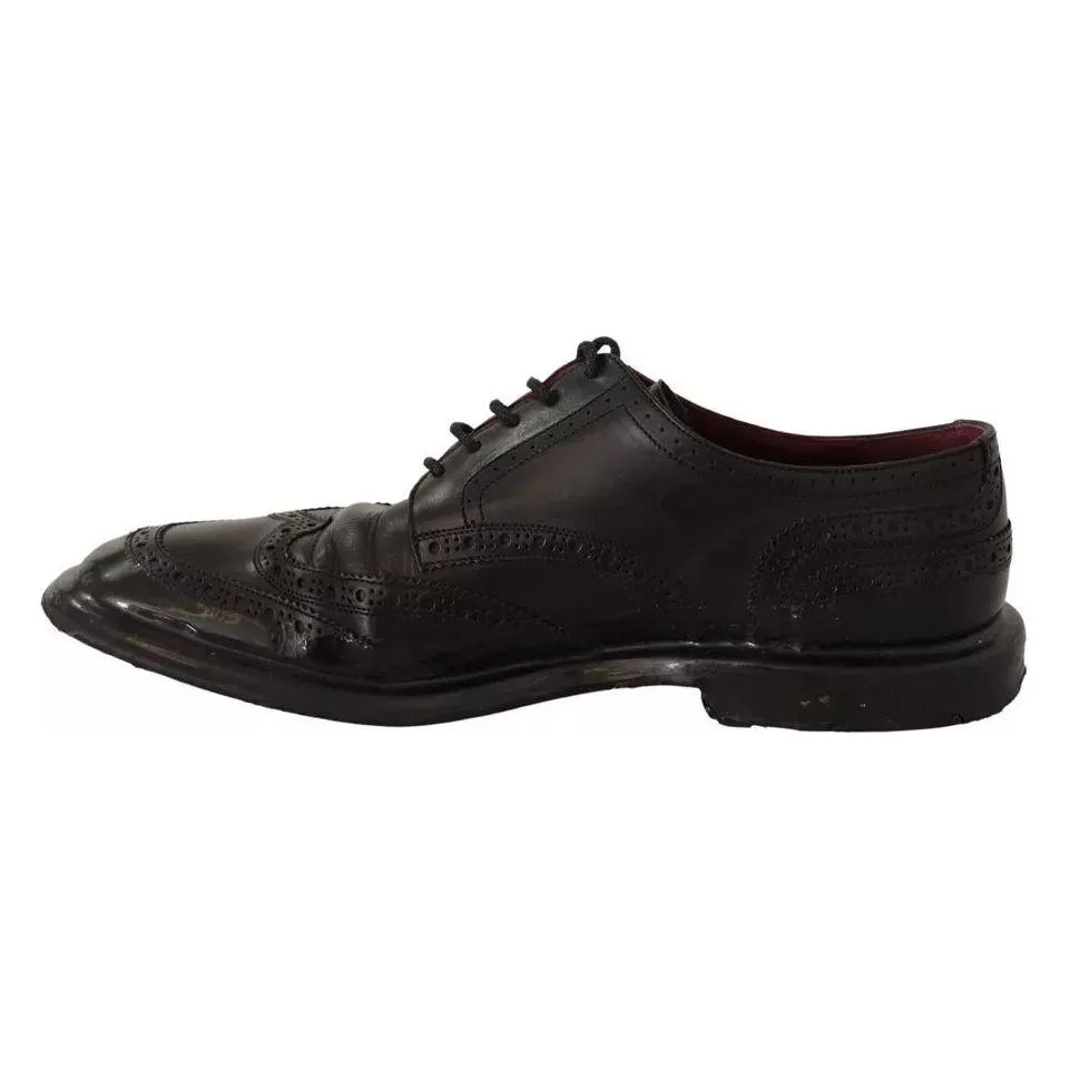 Dolce & Gabbana Black Leather Brogue Oxford Dress Shoes