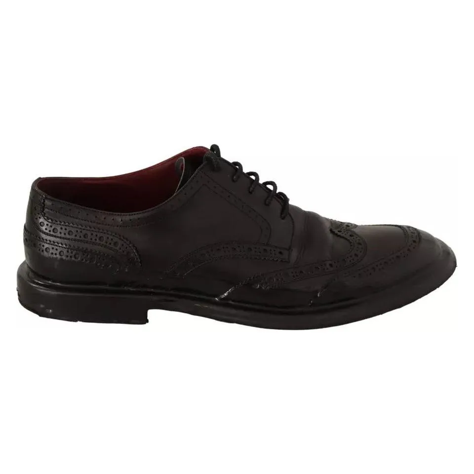 Dolce & Gabbana Black Leather Brogue Oxford Dress Shoes