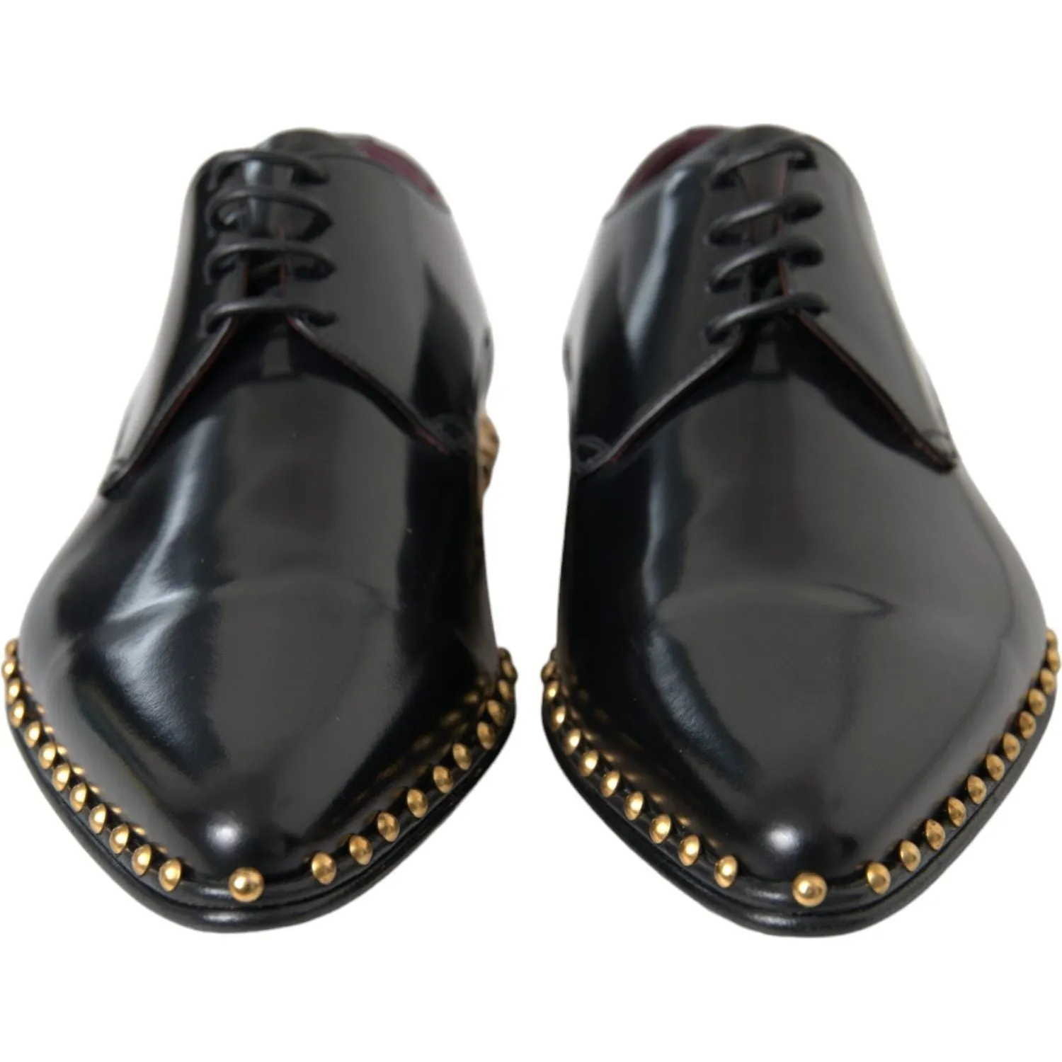 Dolce & Gabbana Black Leather Gold Studded Derby Dress Shoes