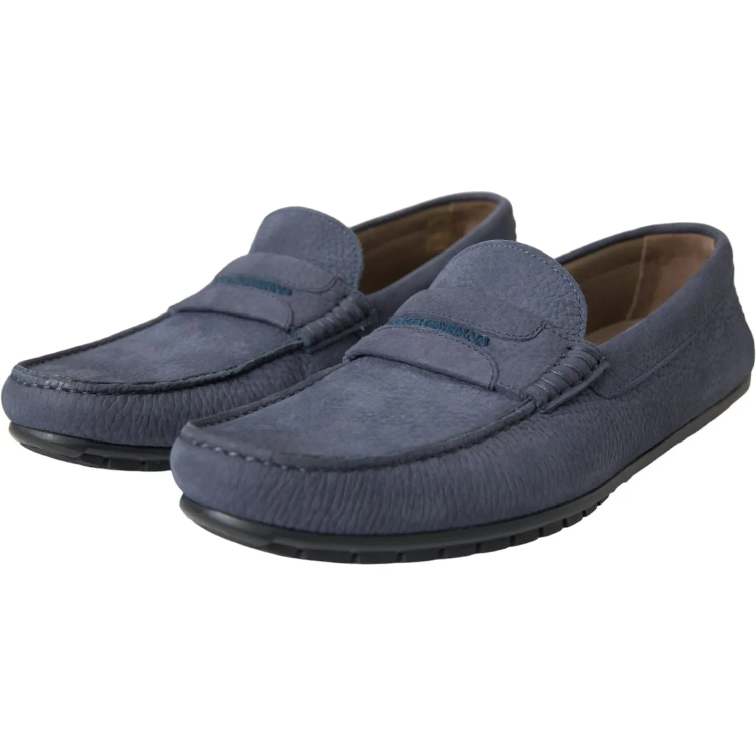 Dolce & Gabbana Blue Calf Leather Slip On Moccasin Shoes