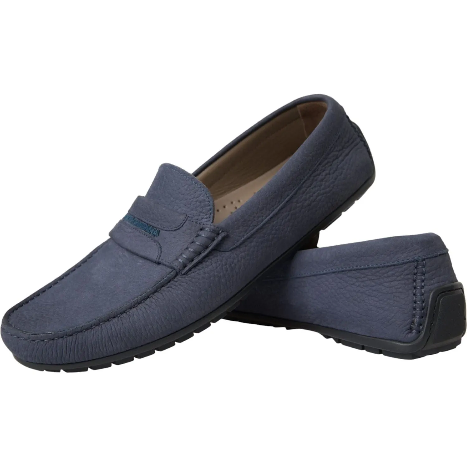 Dolce & Gabbana Blue Calf Leather Slip On Moccasin Shoes