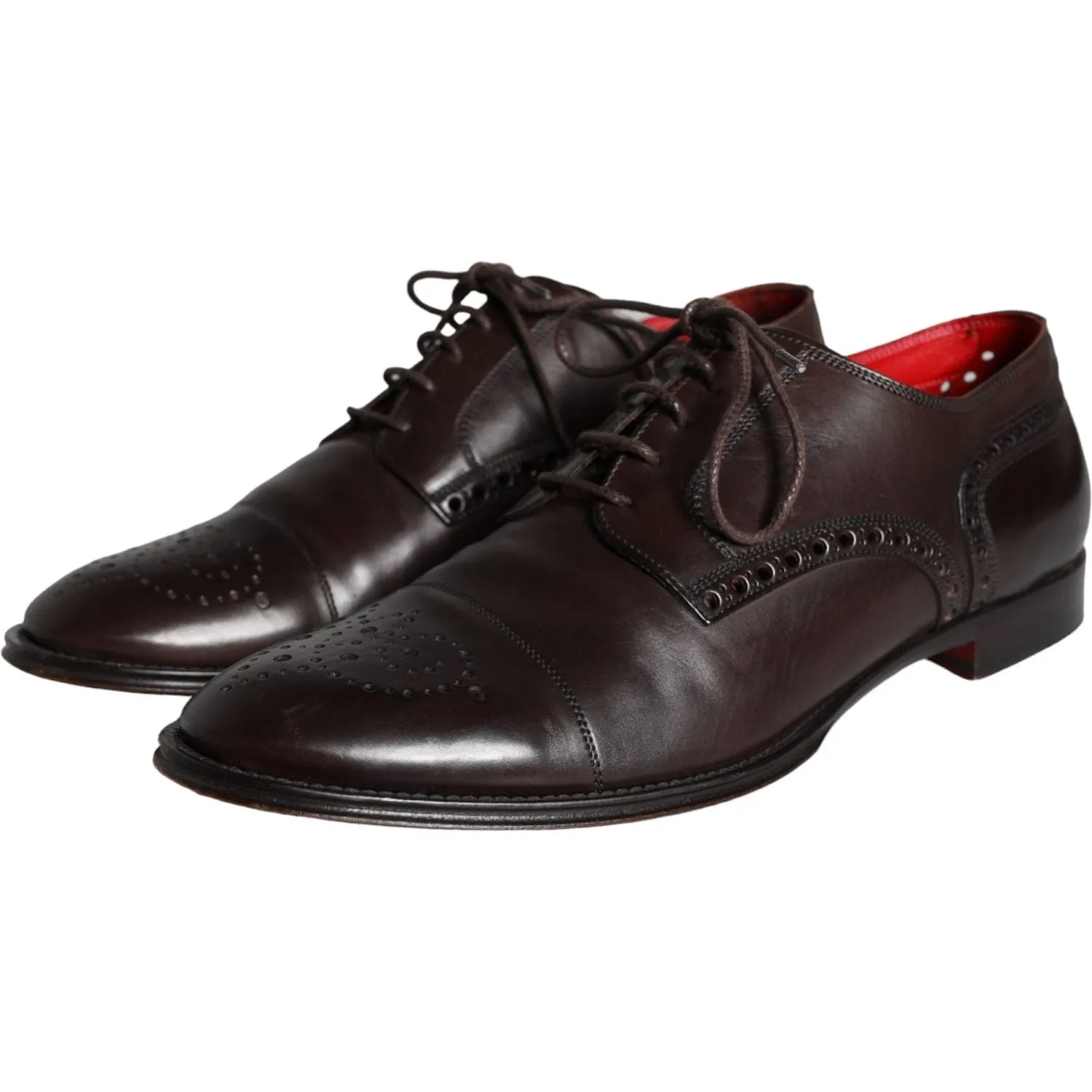 Dolce & Gabbana Brown Calfskin Leather Lace Up Oxford Shoes