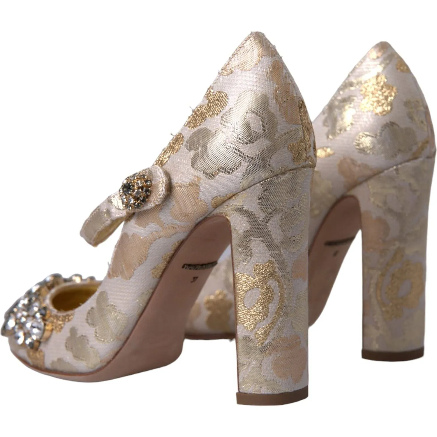 Dolce & Gabbana Gold Jacquard Crystal Vally Heels Pumps Shoes