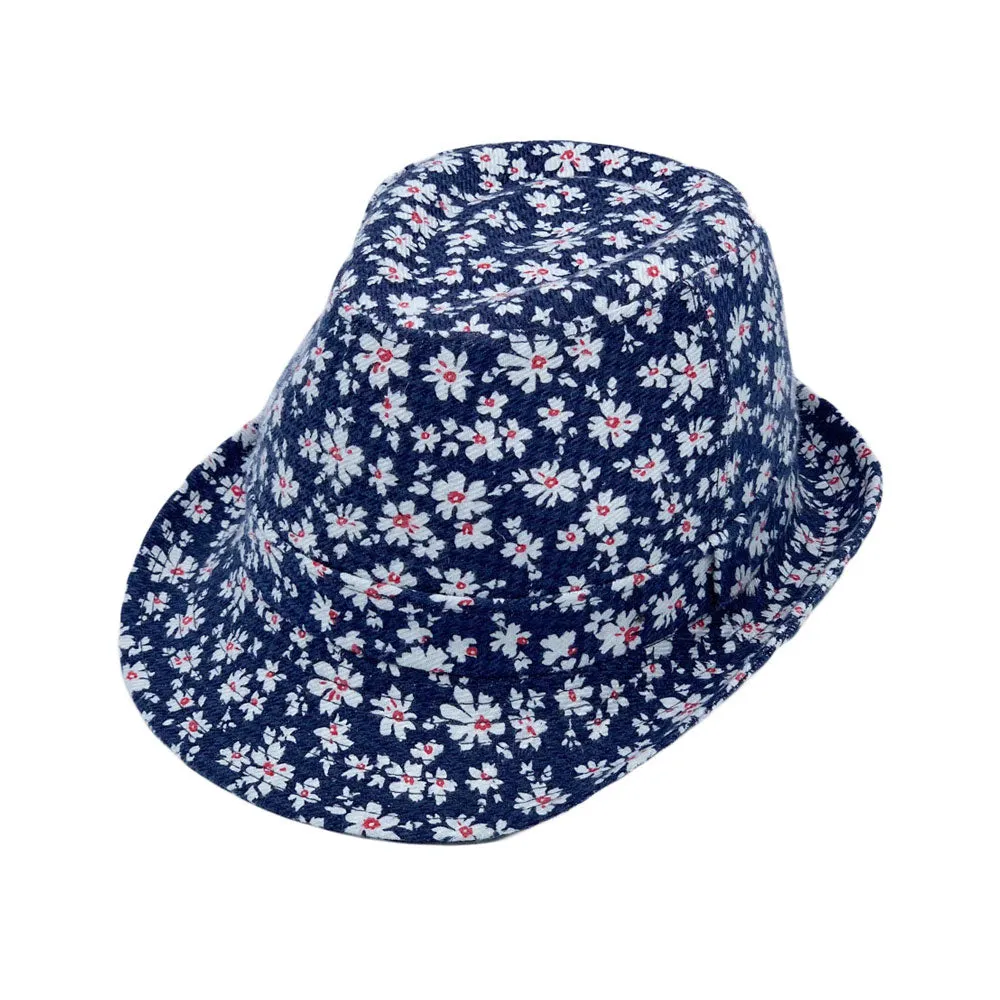 Flower Pattern Fedora Hat Short Brim Sun Hat Classic Trilby LD61516