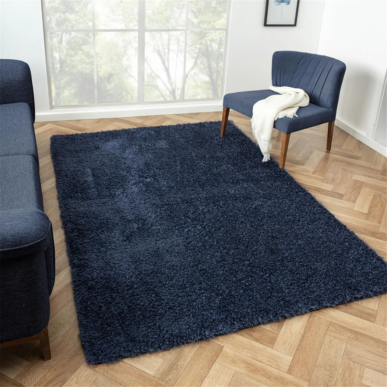 Fluffy and comfortable Navy Plain Shag Rug