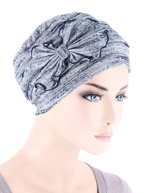 H121-HEATHERLTBLUE#Pleated Bow Cap Heather Light Blue