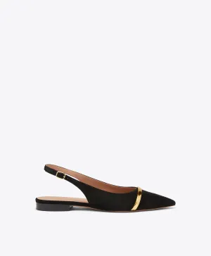 Jama Black Suede Flat Slingbacks