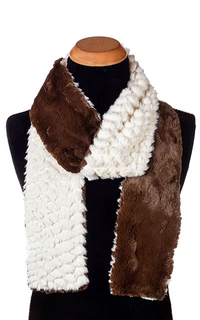 Men's Classic Scarf - Two-Tone, Plush Faux Fur in Falkor with Cuddly Fur in Chocolate (Limited Availability)