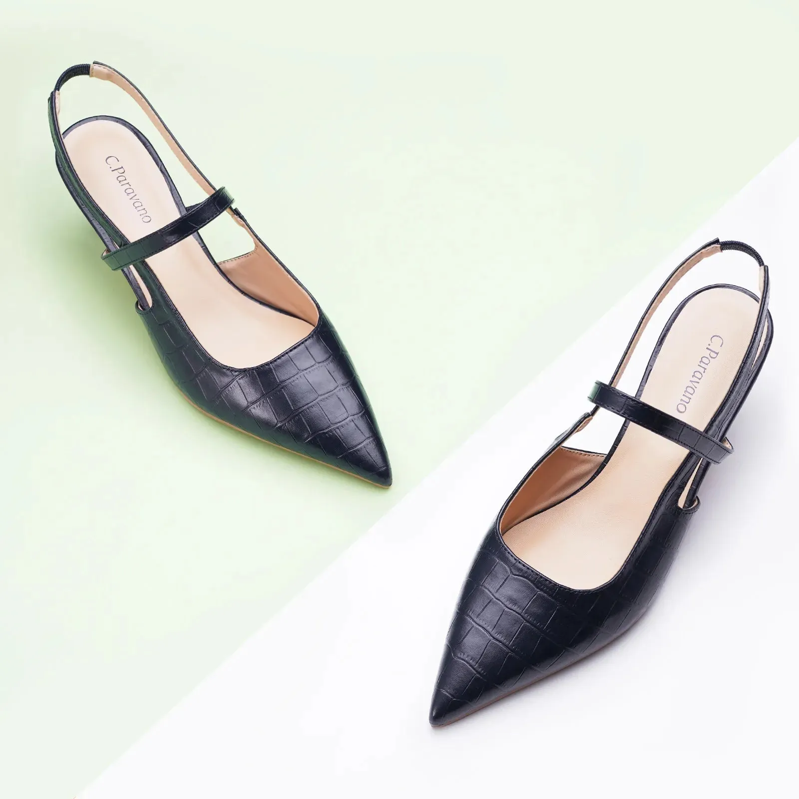 Pointed Toe Print Slingbacks (Helen) Navy