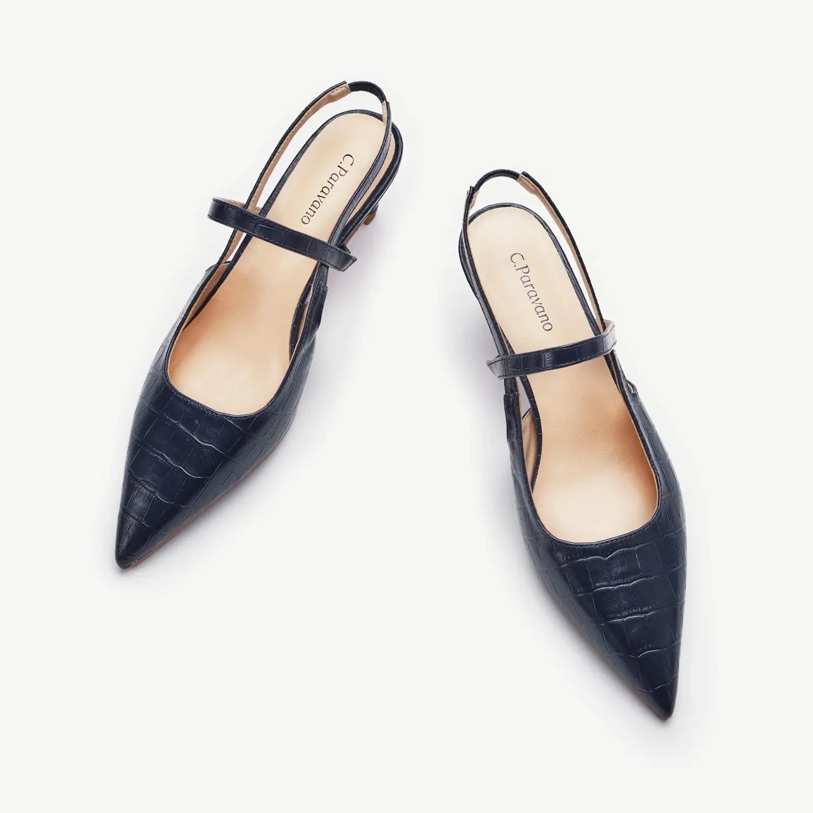 Pointed Toe Print Slingbacks (Helen) Navy