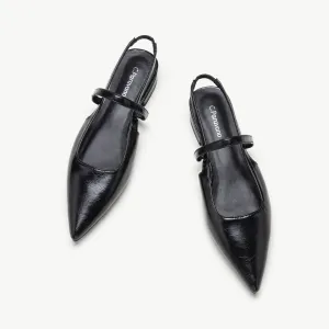 Pointed Toe Slingback Flats (Freya) Black