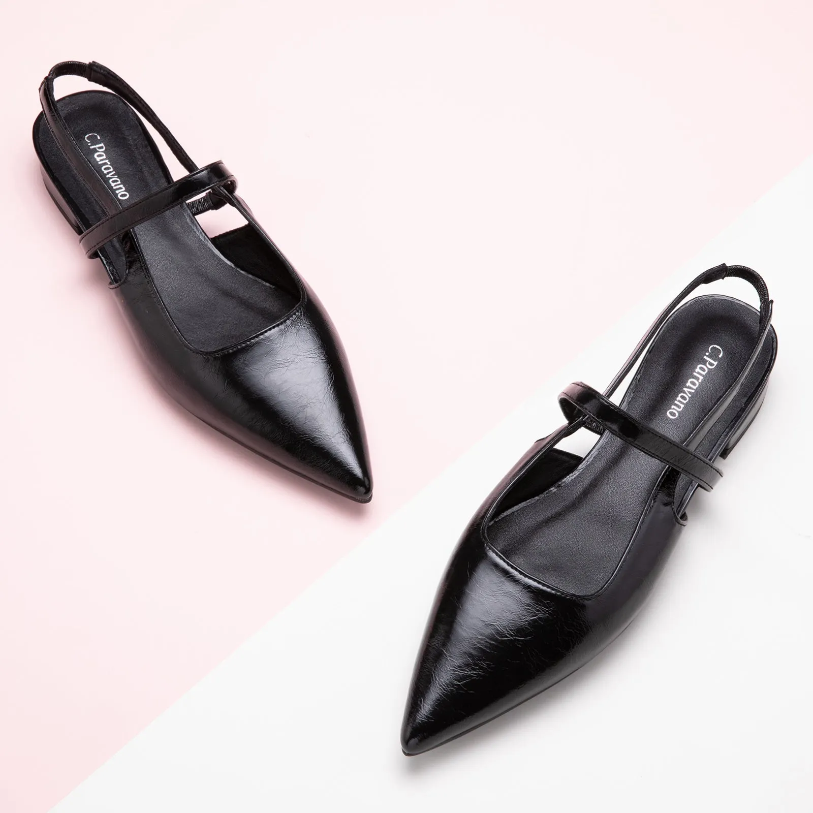 Pointed Toe Slingback Flats (Freya) Black