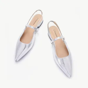 Pointed Toe Slingback Flats (Freya) Silver