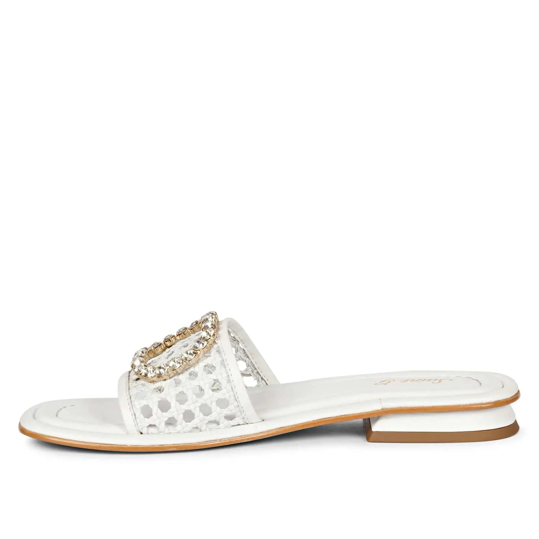 Saint Carly Off White Leather Flat Sandal.