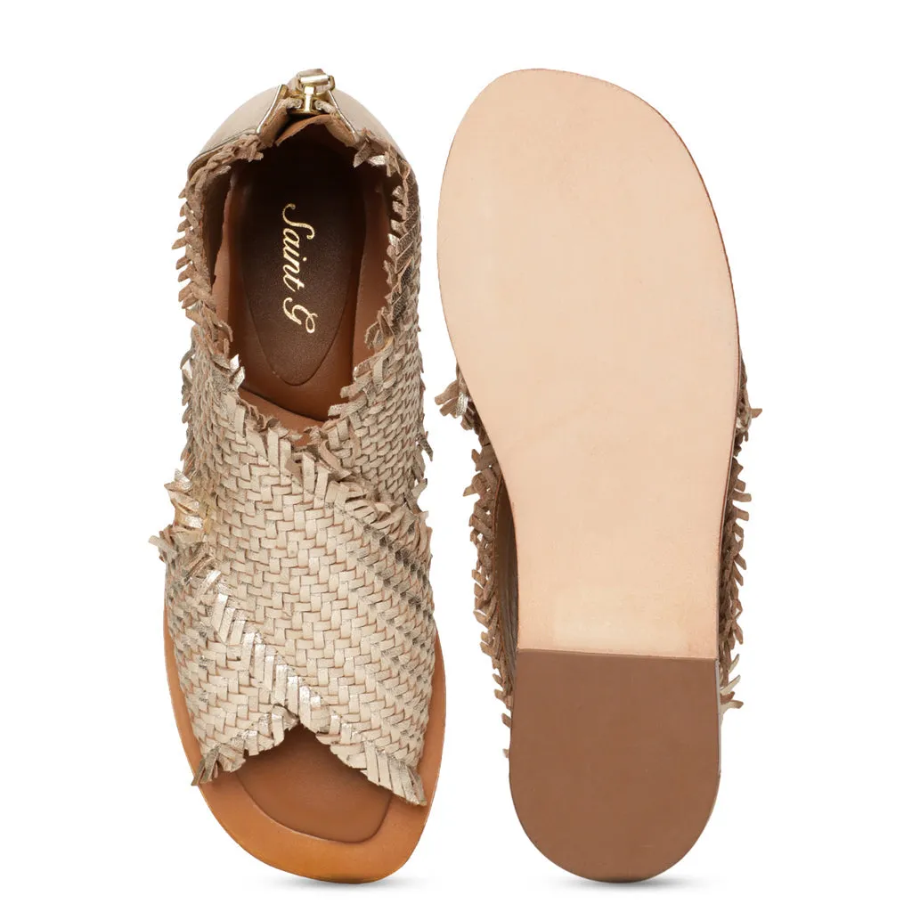 Saint Filomena Platin Woven Leather Sandals