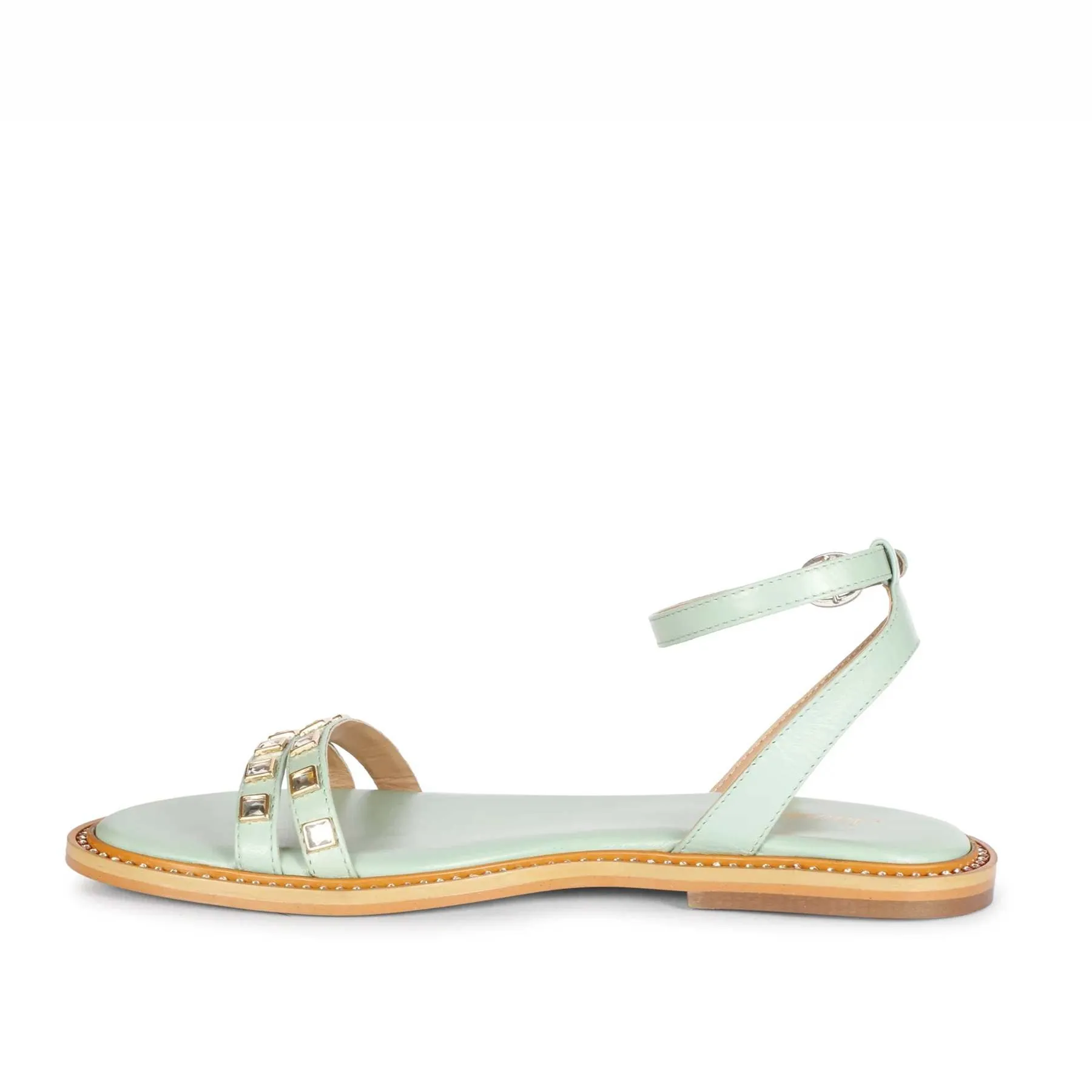 Saint Ivy Mint Leather Flat Sandal